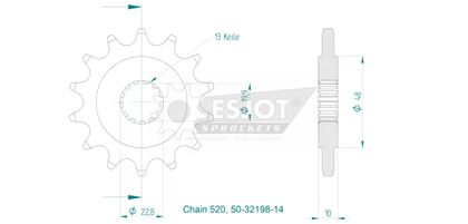 Esjot 14 teeth Gearbox output pinion