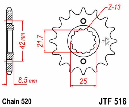 JT. Steel Standard 516 - 520 Gearbox output pinion