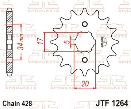 JT. standard stål 1264 - 428 14 tænder Fortandhjul