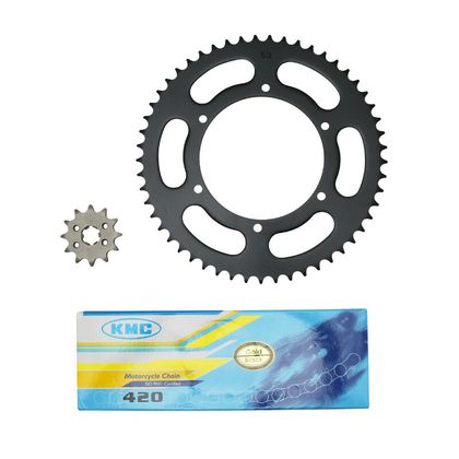 Kit chaine P2R KIT CHAINE ADAPTABLE DERBI 50 GPR 2004+2005 NUDE 420 12x53 (ALESAGE 108mm, PLATE) (DEMULTIPLICATION ORIGINE)