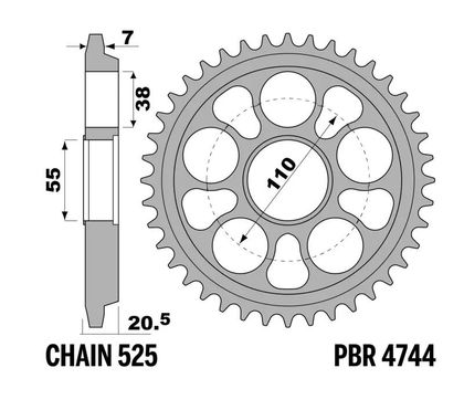 PBR Staal C45 getemperd 4744 - 525 Tandwiel