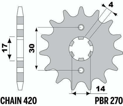 PBR Steel Standard Front Sprocket 270 - 420 Gearbox output pinion