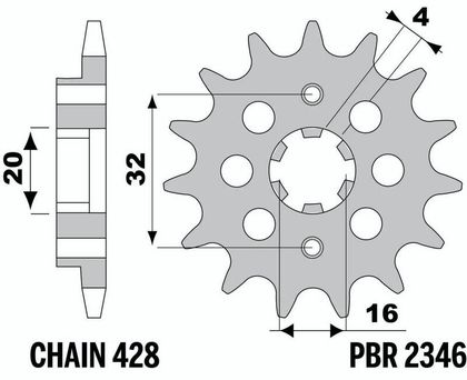 PBR Steel Standard Front Sprocket 2346 - 428 Gearbox output pinion