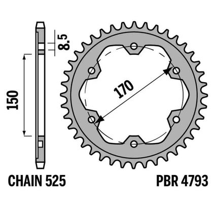 PBR C45 standard steel - 520 44 teeth Sprocket