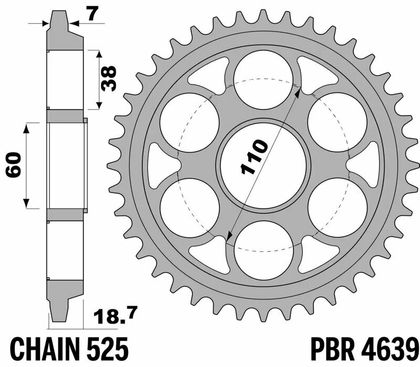 Kolo PBR standardní ocel - 525 43 zubů