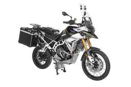 Touratech Compleet ZEGA Evo 38/45 Kit - Inclus grijze steun - Geanodiseerd zwart Zijkoffer