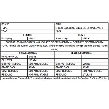 Kit suspension Touratech Avant / arrière - ressorts de rechange (-25 mm) - Noir