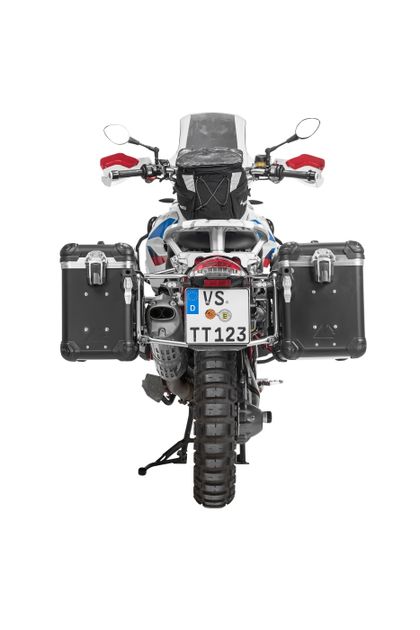Valise Touratech Kit complet ZEGA Evo 38/45 - Support gris inclus - Anodisé noir Ref : TRT00839A / 01-044-6837-0