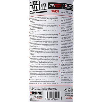 Aceite de motor Ipone KATANA OFF-ROAD - 10W50 100 % sintético - 1 LITRO universal