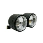 Phare avant OPTIQUE MOTO DOUBLE DIAM 90 mm LAMPE H4 FEU POSITION MAT ENTRAXE FIXATION 210mm HOMOLOGUE CE