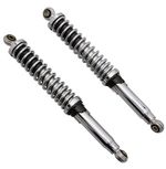 Amortisseur REGLABLE CHROME ENTRAXE 360 mm DIAMETRE FIXATION SUPERIEUR 10mm INFERIEUR 8mm PAIRE