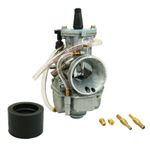 Carburateur CARBURATEUR TYPE PWK 26 SILVER A BOISSEAU PLAT AVEC POWER JET ENTRE AIR POLI + COUDE TOURNANT + STARTER A TIRETTE -P2R-