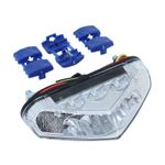 Feux arrière FEU 50 A BOITE - MOTO TRIANGLE BLANC LEDS PLAQUE 6 ROUGES 3 BLANCHES LONGUEUR CABLE 28,5 cm HOMOLOGUE CE