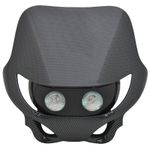 Plaque phare TETE FOURCHE 50 A BOITE UNIVERSEL ENDURO HALOGENE 2x20W CARBONE FIXATIONS