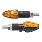 Clignotant UNIVERSEL MICRO FLECHE A AMPOULE BAU9S BASE ABS ORANGE - CARBONE L 55mm - H 20mm 23mm HOMOLOGUE CE PAIRE