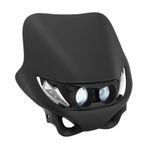 Plaque phare TETE FOURCHE 50 A BOITE UNIVERSEL ENDURO 2 LEDS BLANCHES HALOGENE 2x20W MAT FIXATIONS