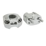 Pontet de guidon UNIVERSEL OVERSIZE ALU DIAM 28,6mm - 22,2mm ENTRAXE 38mm ARGENT VIS INOX M7 H40 x L55 l35 mm PAIRE