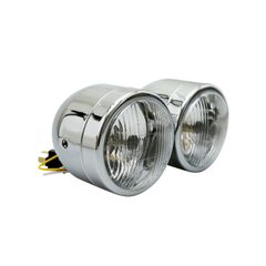 OPTIQUE MOTO DOUBLE DIAM 90 mm LAMPE H4 FEU POSITION CHROME ENTRAXE FIXATION 210mm HOMOLOGUE CE
