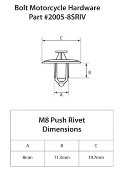 Plastic Rivets M8 XL 10 pieces