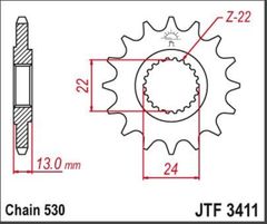 Staal standaard voortandwiel 3411 - 530