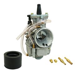 CARBURATEUR TYPE PWK 26 SILVER A BOISSEAU PLAT AVEC POWER JET ENTRE AIR POLI + COUDE TOURNANT + STARTER A TIRETTE -P2R-