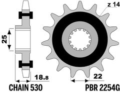 Staal standaard voortandwiel 2254G - 530