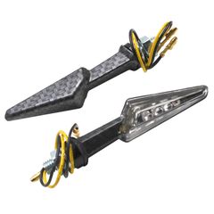 UNIVERSEL MINI DEMI FLECHE A LEDS TRANSPARENT - CARBONE MAT L 81mm - H 21mm 28mm PAIRE