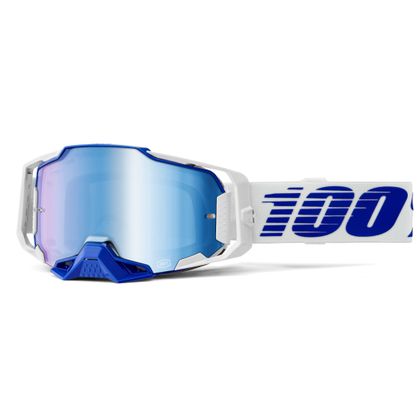 Masque cross 100% ARMEGA Bleu -  Mirror Bleu 2024 - Blanc / Bleu