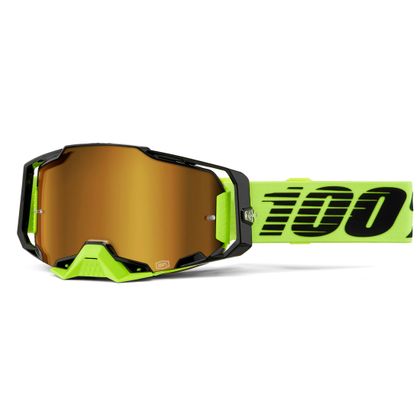 Maschera da cross 100% ARMEGA Jaune Fluo -  Mirror Gold 2024 - Verde / Nero