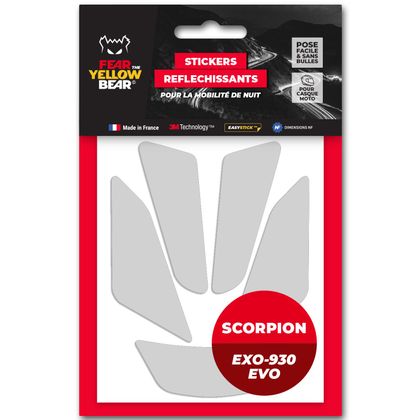 Stickers Réfléchissants Fear The Yellow Bear REPLICA Scorpion Exo 930 Evo - Blanc Ref : FYB0040 