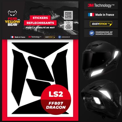 Stickers Réfléchissants Fear The Yellow Bear REPLICA LS2 FF807 Dragon - Noir