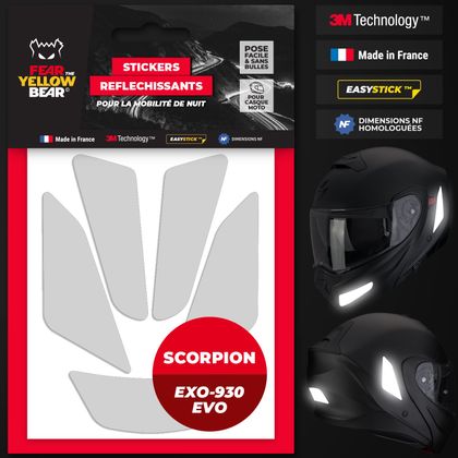 Stickers Réfléchissants Fear The Yellow Bear REPLICA Scorpion Exo 930 Evo - Blanc