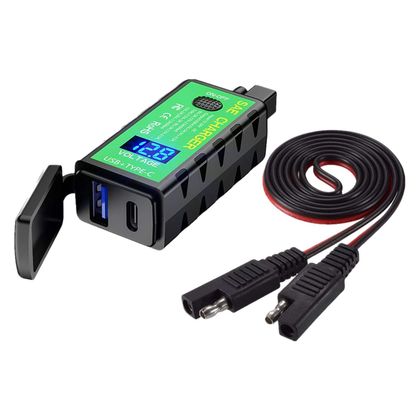 Bike It WATERDICHTE VOEDINGSBLOK, DUBBELE USB QC3.0 EN TYPE C MET AAN/UIT EN VOLTMETER Adapter voor sigarettenaansteker Universeel