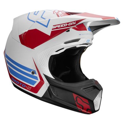 Casque cross Fox V3 RWT - LIMITED EDITION - WHITE RED BLUE 2018