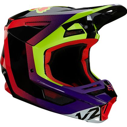 Casco de motocross Fox V2 VOKE - DARK PURPLE - GLOSSY 2021 - Violeta / Amarillo Ref : FX2821 