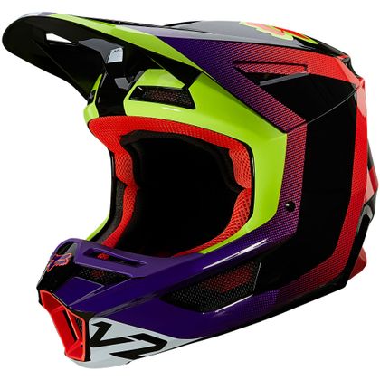Casco de motocross Fox V2 VOKE - DARK PURPLE - GLOSSY 2021 - Violeta / Amarillo