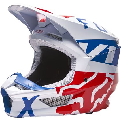 Casco de motocross Fox V1 SKEW - WHITE RED BLUE 2022 Ref : FX3233 
