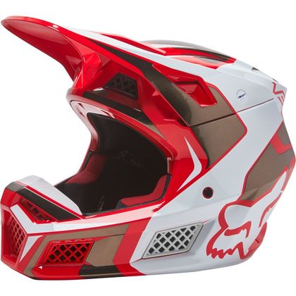 Casque cross Fox V3 RS MIRER - FLUO RED 2023 - Rouge / Blanc