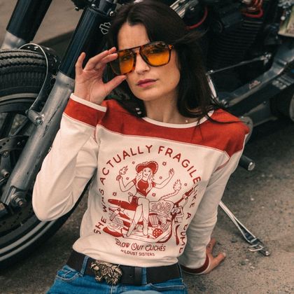 Wildust WESTERN TEE T-Shirt mit langen Ärmeln - Weiß / Rot