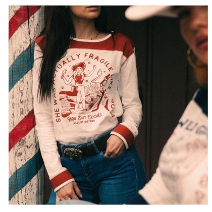 Wildust WESTERN TEE T-Shirt mit langen Ärmeln - Weiß / Rot