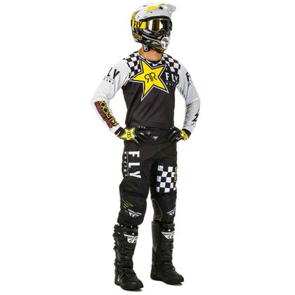 Camiseta de motocross Fly KINETIC K120 ROCKSTAR BLACK WHITE YELLOW NIÑO 2020