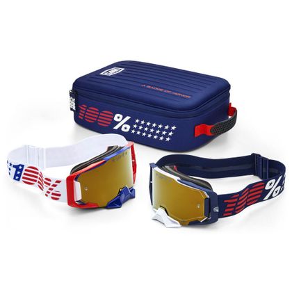 Masque cross 100% ARMEGA PATRIOT PACK 2 MASQUES 2026 - Blanc / Bleu Ref : CE1616 / 50072-10002 