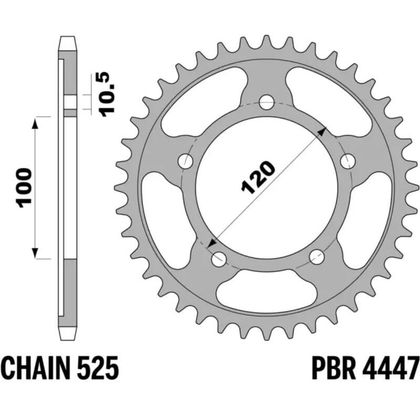 PBR Gehärtetes Kettenrad C45 Stahl 4447 - 525 Getriebe