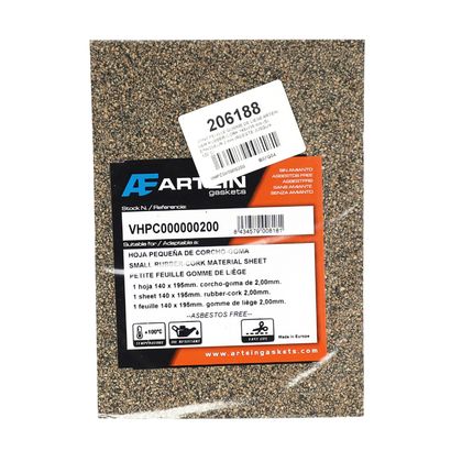 Artein GOMME LIEGE NBR RUBBER - CORK 140x195 mm S DICKE 2 mm BESTÄNDIG BIS 120 C Fugenblatt Universell