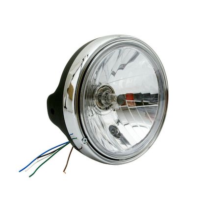 Avoc MOTORFIETS OPTIEK TYPE GUZZI DIAM 200 mm GLAD KAP Ø180mm LAMP H4 60 - 55W POSITIEVERLICHT SATIJN STAAL LICHAAM CE GOEDGEKEURD Koplamp
