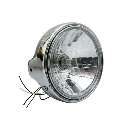 Phare avant Avoc OPTIQUE MOTO TYPE GUZZI DIAM 200 mm CUVELAGE LISSE Ø180mm LAMPE H4 60 - 55W FEU POSITION CHROME CORPS ACIER HOMOLOGUE CE