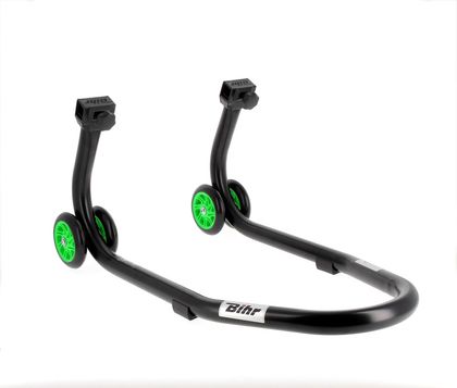 Bihr Home Track Montageständer vorne mattschwarz Räder grün Motorradheber Universell Ref : BI01849A / 3032106 