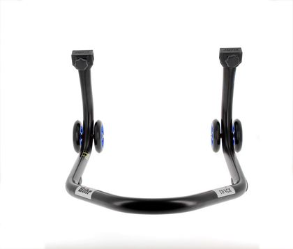 Bihr Home Track Montageständer hinten Aufnahmen in V-Form mattschwarz Räder blau Motorradheber Universell