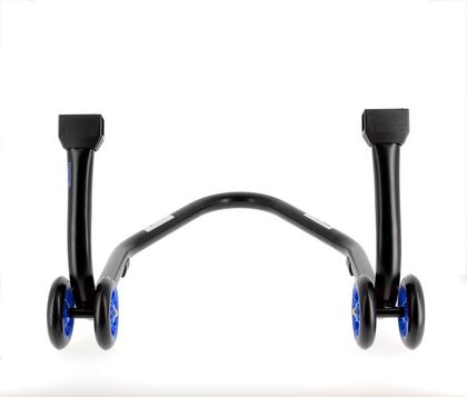 Bihr Home Track Montageständer hinten Aufnahmen in V-Form mattschwarz Räder blau Motorradheber Universell