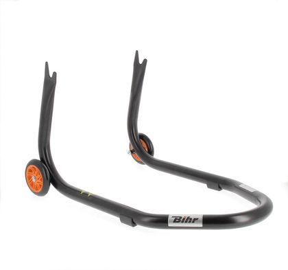 Lève moto Bihr Béquille de stand arrière Home Track fixe supports en "V" noir mat roues orange Universel Ref : BI01864A / 3032142 